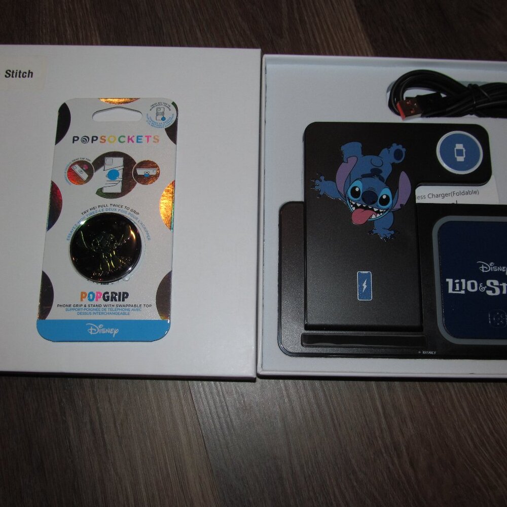 Disney Lilo & Stitch Wireless Fold Phone Charger + Stitch Phone Grip Accessories